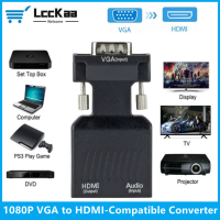 LccKaa 1080P ตัวแปลงที่รองรับ VGA เป็น HDMI พร้อมแจ็คเอาต์พุตเสียง3.5มม. อะแดปเตอร์ VGA เป็น HDMI สำหรับแล็ปท็อปพีซีไปยังโปรเจคเตอร์ HD