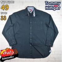 Tommy Hilfiger®แท้ อก 49 เสื้อเชิ้ตผู้ชาย ทอมมี่ ฮิลฟิกเกอร์ สีดำ เสื้อแขนยาว เนื้อผ้าดี