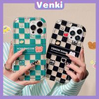 VENKI - Case For iPhone 14 Pro Max TPU Soft Jelly Airbag Case Green Black Checkerboard Case Camera Protection Shockproof For iPhone 14 13 12 11 Plus Pro Max 7 Plus X XR