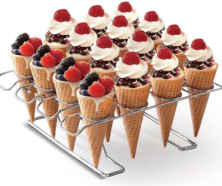 DAFIFY 16 Cavities Ice Cream Cone Cupcake Baking Rack Stainless Steel