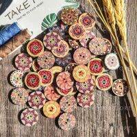 15/20/25mm DIY Decorative Natural Wooden Round Buttons Retro Sewing Accessories Painted Needlework Clothing Handicraft Scrapbook