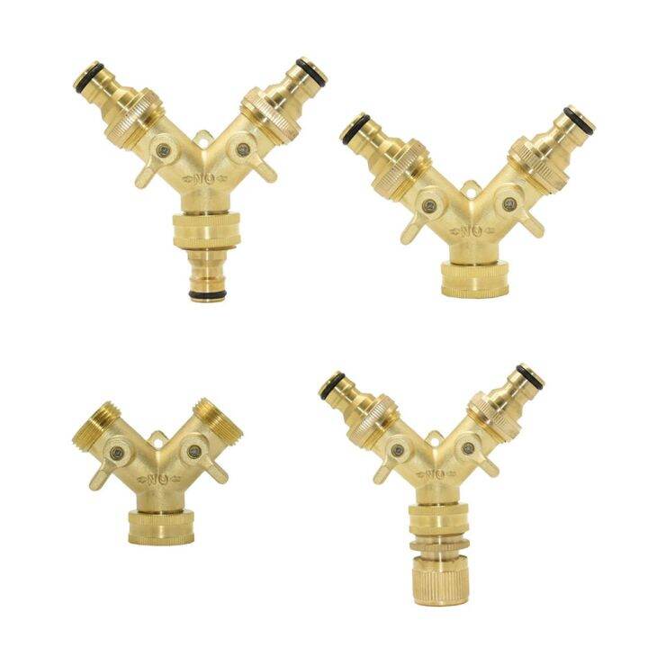 brass-3-4-inch-thread-2-way-garden-tap-water-splitter-copper-y-irrigation-valve-5-8-quot-quick-connector-cranes-adapter-1pcs