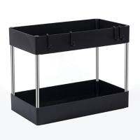 2-Layer Storage Rack with 4 Hooks Multifunctional Storage Rack Under Sink Table Storage Rack Cosmetics Storage