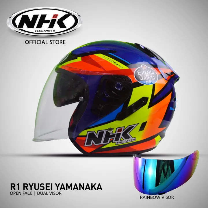 NHK HELMET R1 Ryusei Yamanaka Half face Dual Visor with Free Rainbow Visor NHK Helmets