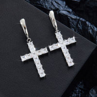 สินค้าใหม่ Cross Earrings Fashion Light Luxury Square Zircons Small Cross Earrings Earrings ต่างหูพิเศษ .