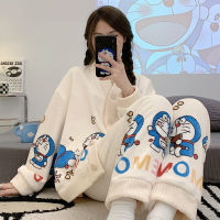 Doraemon Anime Pajama Sets Women Winter Thicken Korean Loose Cartoon Sleepwear Pijama Mujer Pajama suit Kawaii Soft Warm Pyjama