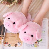 Womens Winter Cute Pink Little Pig Animal Cartoon Plush Slippers Funny Non-Slip Sole Furry Fluffy Flat Indoor Warm Shoes