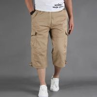 Knee Length Cargo Shorts Mens Summer Casual Cotton Multi Pockets Breeches Cropped Short Trousers Military Camouflage Shorts