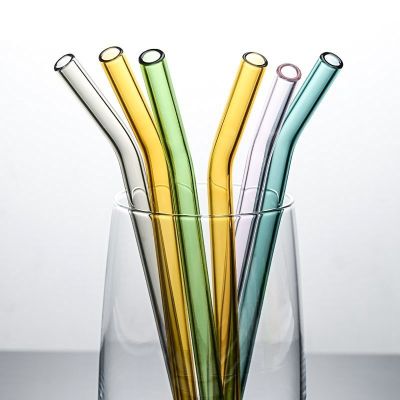【Ready Stock】 ☌ C16 Multi-color Eco-friendly Glass Straws 20cm length Reusable Drinking Straws Cocktail Straws for Smoothies Milkshake Bar Drinkware Kitchen Dinnerware Straws