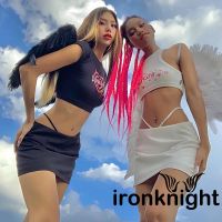 Ironknight- กระโปรงทรงเอ ผ่าข้าง ลําลอง สีพื้น พร้อมผ้าแถบ แฟชั่นฤดูร้อน สําหรับผู้หญิง