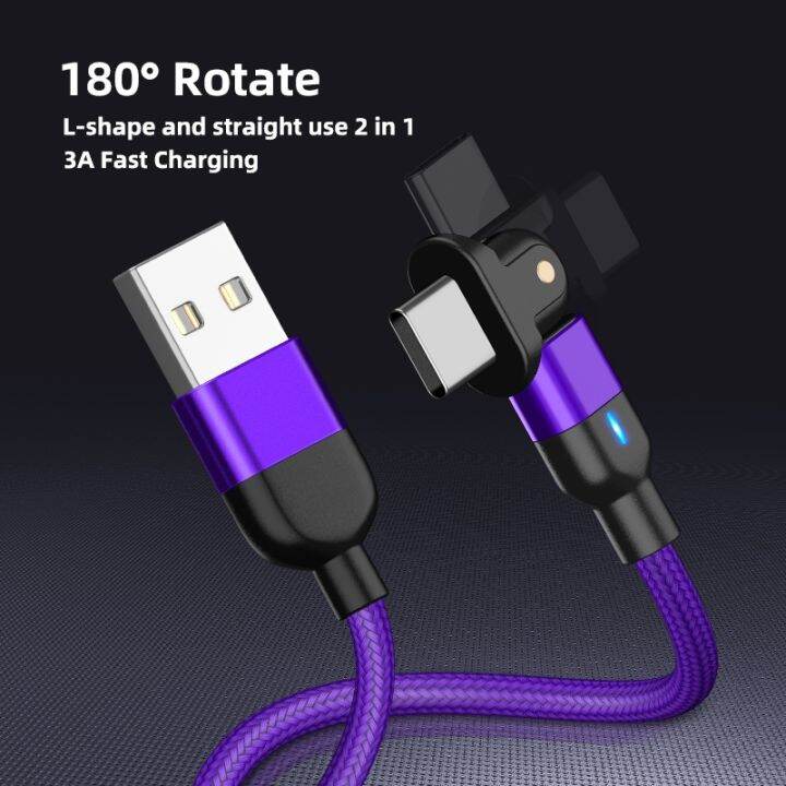 szbrytmax-type-c-สาย-usb-3a-เร็วสายชาร์จสำหรับ-iphone-samsung-xiaomi-huawei-โทรศัพท์มือถือสายข้อมูลสายเคเบิลแบบหมุน180