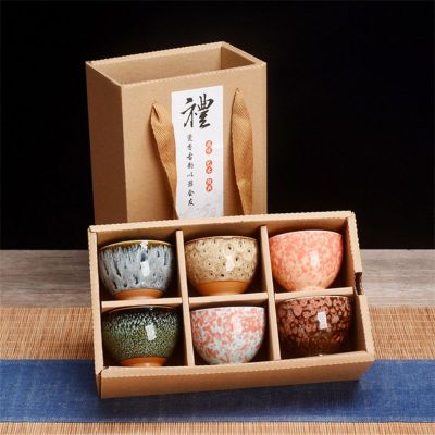 Chinese 6 pcs/set Ceramic Tea Cup Ice Cracked Glaze Cup Kung Fu teaset Small Porcelain Tea Bowl Teacup Tea Accessories Drinkware