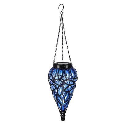 1 Piece Solar Hanging Lantern Outdoor Lights Tear-Shaped Effect Garden Lantern Black&amp;Blue