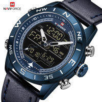 NAVIFORCE Mens Sports Watches Fashion Casual Dual Display Digital Male Watch Army Military Leather Band Analog Quartz WristWatch