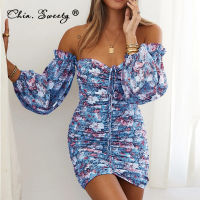 Floral Print Women Tube Tops Hip Package Dress 2021 Autumn New Half Sleeve Skinny Ruched Mini Dresses Ladies Sexy Party Vestidos