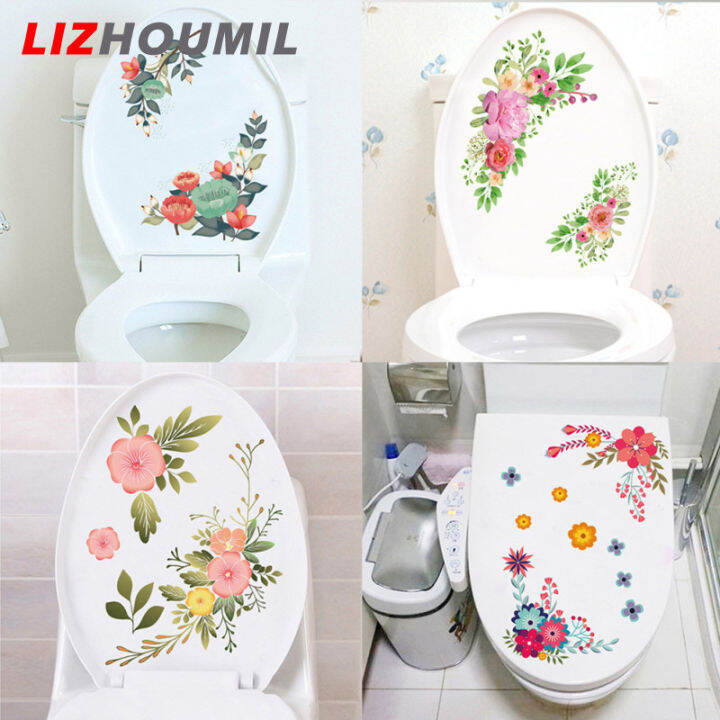 lizhoumil-ภาพวาดสติ๊กเกอร์ห้องน้ำดอกไม้กันน้ำมีกาวในตัวตกแต่งศิลปะบนผนัง3มิติสำหรับวาล์วอุปกรณ์ห้องน้ำในห้องน้ำ