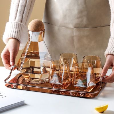 Nordic Geometric Crystal Glass Water Cup Teapot Jug Juice Cup Creative Glass Cold Water Glass Diamond Diamond Whiskey Glass Set