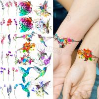 Colorful Dinosaur Temporary Tattoos For Kids Girls Rose Flower Lavender Hummingbird Fake Tattoo Sticker Forearm Neck Tatoos Show