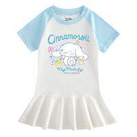 ใหม่ Sanrio Cinnamoroll เสื้อผ้าฤดูร้อนของเด็กการ์ตูนชุดเด็กผู้หญิงน่ารักแขนสามส่วน2023hot อนิเมะกระโปรงมีจีบผ้าบางสำหรับนักเรียน