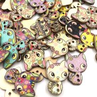 10/50/100Pcs Wooden Retro Novelty Cat Design Buttons Sewing art Scrapbooking craft WB416