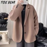 TIDE BEAR เสื้อแจ็คเก็ตแขนยาวชุดสูทผู้ชายสีทึบหล่อและหลวมชุดเสื้อคลุมแจ็คเก็ตลำลองไฮเอนด์