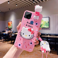 สำหรับ OPPO R15 R15 Pro R17 A15 A15s A53 A33 A32 A35 A52 A72 A92 R9s R11 R11s การ์ตูน Hello Kitty ผู้ถือ Lanyard โทรศัพท์กรณีปกคลุมซิลิโคนอ่อน