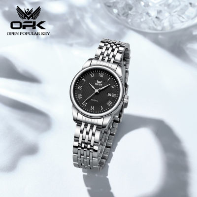 OPK นาฬิกาผู้หญิง2023 นาฬิกาผู้หญิงของแท้กันน้ำสำหรับกีฬาฟังก์ชันปฏิทินสแตนเลสสายเหล็กกันรอยขีดข่วนผู้ชายธุรกิจแก้วแฟชั่นเท่ นาฬิกาข้อมือผู้หญิง