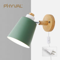 PHYVAL Nordic Wall Lamp With Switch Iron Wall Lamp E27 Macaroon 6 Color Bedside Wall Lamp Led EUUS Plug Wall Sconce Light