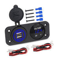 2 In 1 LED Rocker Switch Panel พร้อม Digital Voltmeter Dual USB 12V ซ็อกเก็ตไฟแช็กสำหรับรถยนต์เรือ Marine รถจักรยานยนต์ Truck