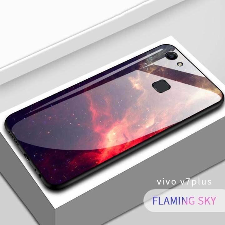 hontingaเคสโทรศัพท์vivo-v7-plus-เคสtpuป้องกันแข็งสีสดใสหรูหราลายท้องฟ้าที่เต็มไปด้วยดาวปลอกหุ้มกระจกนิรภัย