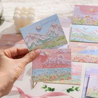 6 Pcs Beautiful Scenery Oil Painting Greeting Cards Holiday Bronzing Message Card with Envelope Set