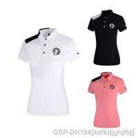 J.lindeberg ANEW Titleist เพรลิสท์เกตสกอตตี้ Cameron1 Descente○☌เสื้อกอล์ฟแขนสั้นมีปกระบายอากาศแห้งเร็วเสื้อแจ็คเก็ตสตรีฤดูร้อนเสื้อยืดกอล์ฟผู้หญิง