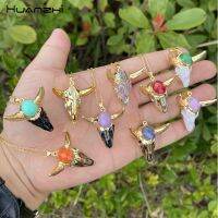 【cw】 Colorful Stone Metal Pendant Necklace for Punk Jewelry Sweater Chain HUANZHI NEW Toro Collar ！