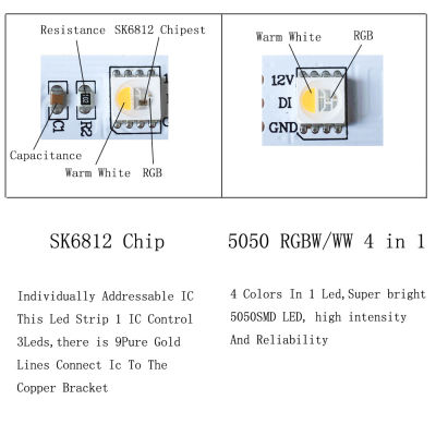 SK6812 DC12V24V RGBW RGBWW Led Strip 4 In 1 Individual Addressable Led Light 5M 60 Leds IP30 IP65 IP67 Black White PCB