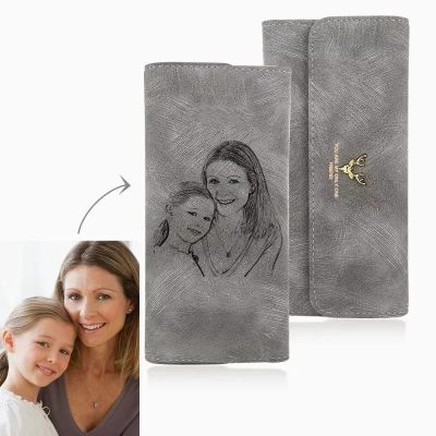 【CC】Custom Picture Engraving Wallet Womens Photos Engraved Trifold Photo Wallet Long Section Hand Customize Mothers day gift