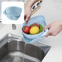 【CC】 Double-layer Rotatable Draining Basket Basin Washing Vegetable  Fruit