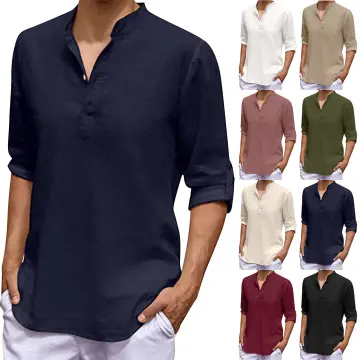 Mens casual linen store cotton long sleeve shirts