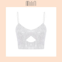 [MILIN] Public Scoop neckline with keyhole detail Front cutout Glitter woven Spaghetti straps crop top / เสื้อครอปท็อปสายเดี่ยวผ้าทอกลิตเตอร์เจาะด้านหน้า สีดำ / สีขาว