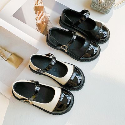 Children Leather Shoes Fashion Patent Leather Girls Flat Shoes Black White Vintage School 23-37 Toddler Kids Princess Shoes