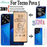 BLKNAIM (3-In-1) สำหรับ Tecno Pova 5ฟิล์มเซรามิกเคลือบแบบเต็มหน้าจอ + ฟิล์มป้องกันกล้อง + มาสก์หน้าคาร์บอนไฟเบอร์3D