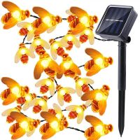 [AMO Garden Decoration]กันน้ำกลางแจ้งน่ารักน้ำผึ้ง Bee LED Fairy String ไฟ Solar Bee Light Christmas Garland ไฟสำหรับรั้วสวน Patio