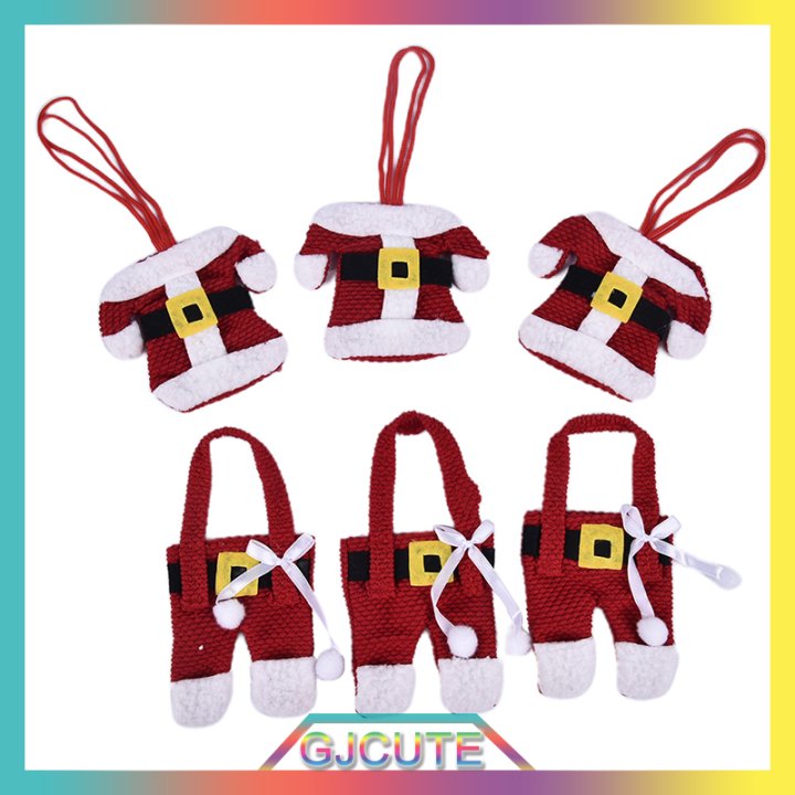 gjcute-6x-santa-suit-ผู้ถือช้อนส้อมคริสต์มาสบนโต๊ะอาหารเครื่องเงินกระเป๋าตกแต่ง