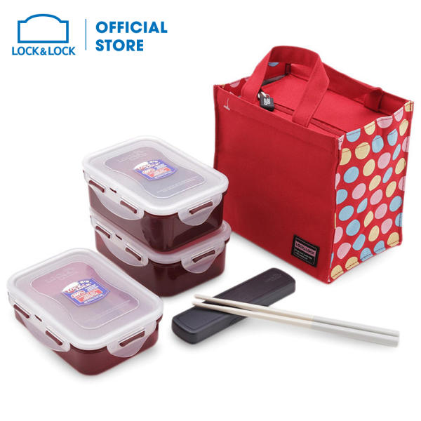 Bộ hộp đựng cơm với túi chấm bi đỏ – HPL814DBR