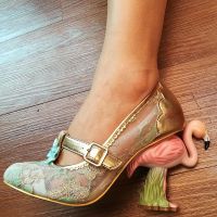 Fashion Pink Flamingo Sequins High Heels Designer Round Toe Chunky Heels Ankle Strap Pumps Uniform Party Outdoor Single Shoes