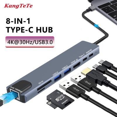Type-C แท่นวางมือถือเหมาะสำหรับ HDMI 4K การ์ดความจำ PD ตัวรับ VGA RJ45 Lan Ethernet 3.5มม. หูฟังเครื่องเสียงเครื่องวีดีโอฮับ USB สำหรับแล็ปท็อป Feona