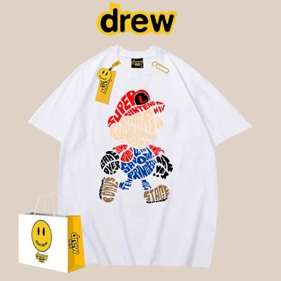 [S-5XL] เสื้อยืด Drew เสื้อยืดแขนสั้นสำหรับทั้งหญิงและชาย,เสื้อยืดแขนสั้นสไตล์ยุโรปและอเมริกาสำหรับฤดูร้อนชุดคู่รักแขนสาS-5XL