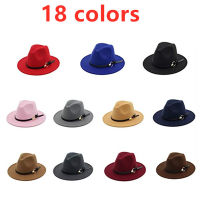 Soild สีผู้หญิง Fedora หมวกสีดำเข็มขัดกว้าง brim ปานามาปาร์ตี้ trilby คาวบอยหมวกผู้ชายสุภาพบุรุษงานแต่งงาน Ha TT