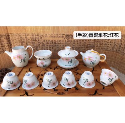 ชุดแก้วน้ำชา นำเข้า ลายดอกสวย ยกเซท สินค้าพร้อมส่ง手彩红花