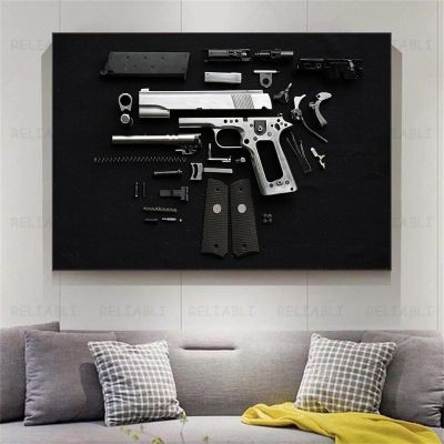 ภาพปืนพกที่ถอดออกได้,กระสุนปืนพก,ผ้าใบ,ศิลปะบนผนัง,โปสเตอร์แขนปืน,ห้องนั่งเล่น,Hiasan Dinding Rumah,713-5l Cuadros (1ชิ้น)