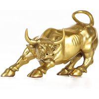 ทองทองเหลือง Wall Street Bull รูปปั้นประติมากรรมตลาดหุ้นชาร์จ Bull Art Office Decor Gift